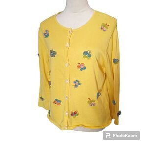 Unique Christine Rotelli 3D Beaded Butterflies Yellow Cardigan Size M